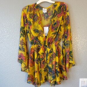 Misa Los Angeles Vibrant Yellow Floral Blouse